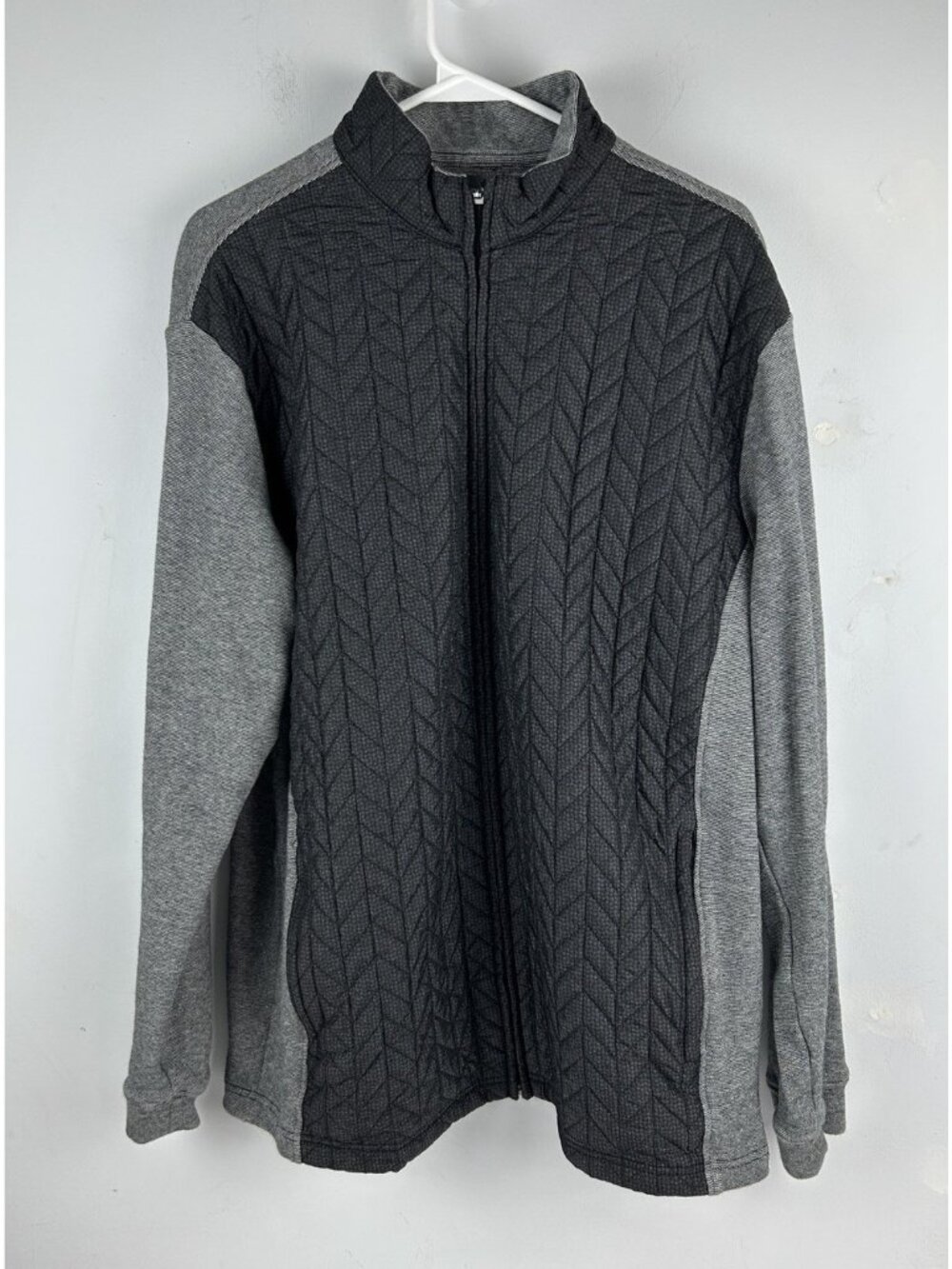 Straight Down Jacket Mens Xl Black Grey Quilted Full Zip Hybrid Zip Pockets
